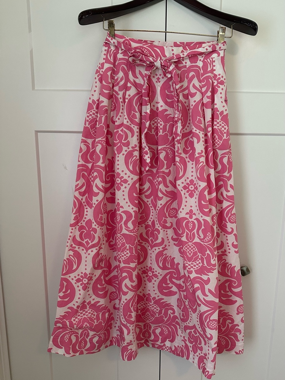 Talbots Pink and White Tie-Waist Maxi Skirt